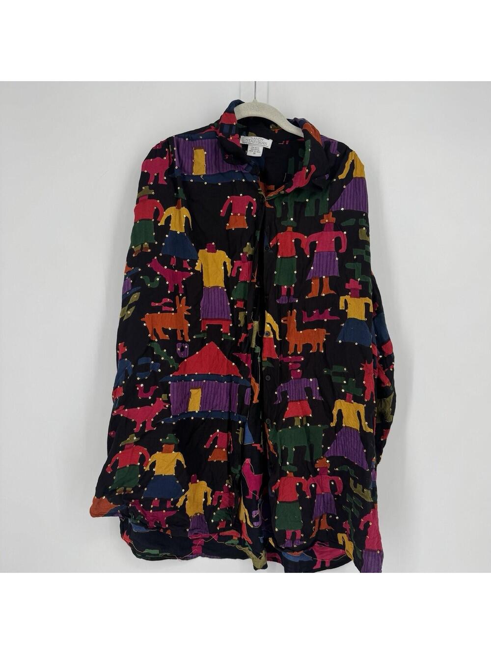Vintage Sandy Starkman top womens 1x abstract artsy people oversized colorful